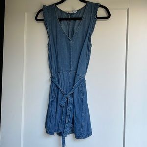 Denim Linen Romper with tie waist - Size S